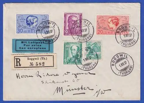 Schweiz 1937 PRO JUVENTUTE Mi.-Nr. 314-317 auf LP-R-FDC O ROGGWIL