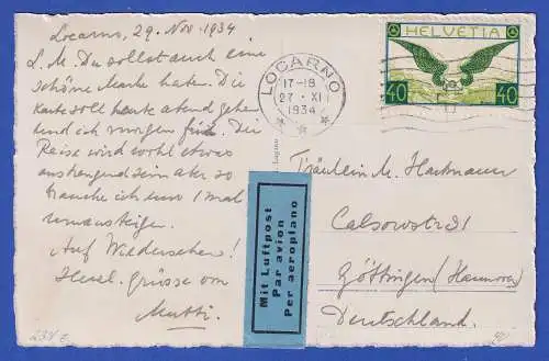 Schweiz AK Locarno mit Mi.-Nr. 234z O LOCARNO per Luftpost nach Göttingen 1934