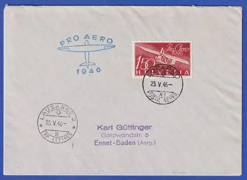 Schweiz 1946 PRO AERO Mi.-Nr. 470 als EF auf LP-Brief O LOCARNO