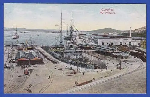 Alte AK Gibraltar Hafen mit Kriegsschiff ungebraucht