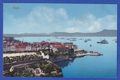 Alte AK Korfu Hafen mit Schiffen ungebraucht