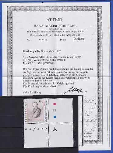 Bund 1997 Heinrich Heine mit Leerfeld Mi.-Nr. 1962 L mit Rune **