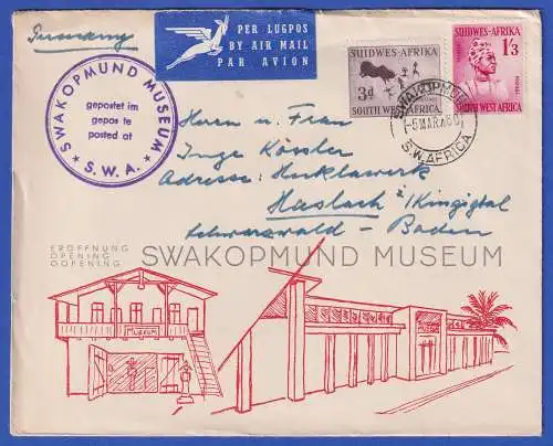 Südwestafrika 1960 Mi.-Nr. 286 und 293 auf Souvenir-LP-Brief Museum O SWAKOPMUND