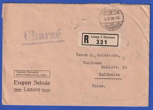 Schweiz 1929 Heftchenblatt Mi.-Nr. 27 u.a. in MiF auf R-Brief O LUZERN