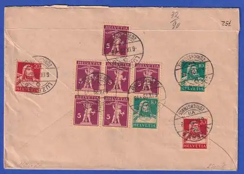 Schweiz 1929 Heftchenblatt Mi.-Nr. 27 u.a. in MiF auf R-Brief O LUZERN