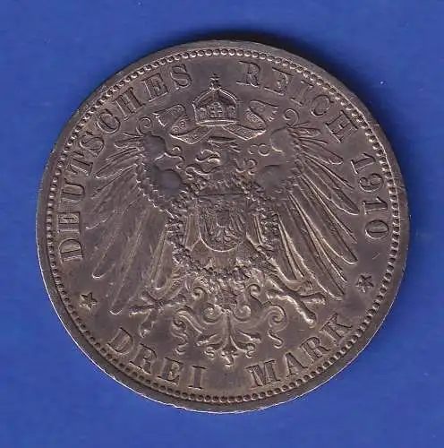 Preußen Silbermünze 3 Mark Kaiser Wilhelm II. 1910 A  ss