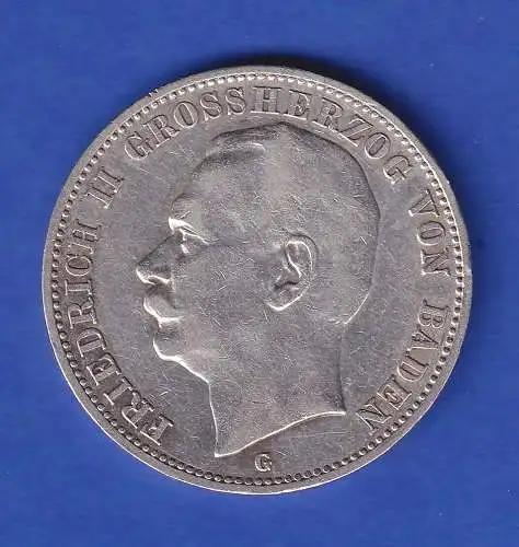Baden Silbermünze 3 Mark Großherzog Friedrich II. 1910 G  ss