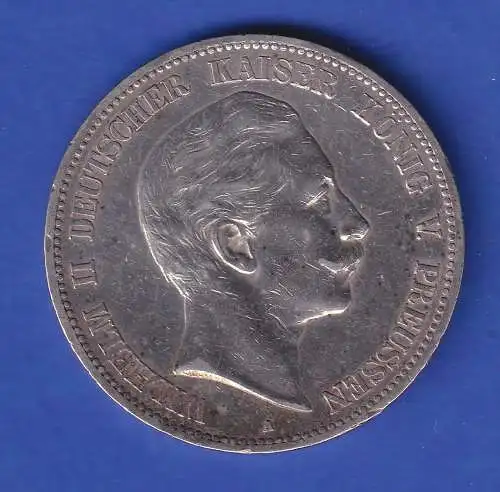 Preussen Silbermünze 5 Mark  Kaiser Wilhelm II. 1907 A ss