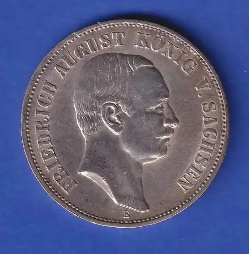 Sachsen Silbermünze 5 Mark König Friedrich August 1907 E ss