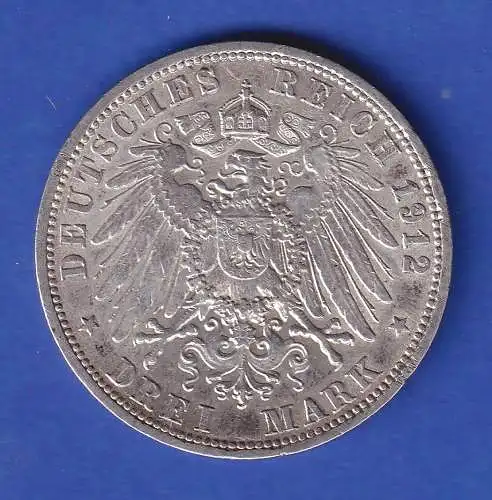Preußen Silbermünze 3 Mark Kaiser Wilhelm II. 1912 A  ss