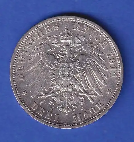 Preußen Silbermünze 3 Mark Kaiser Wilhelm II. 1911 A  ss