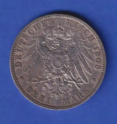 Preußen Silbermünze 3 Mark Kaiser Wilhelm II. 1908 A  ss