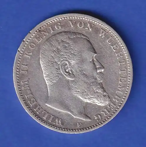 Württemberg Silbermünze 3 Mark König Wilhelm II. 1909 F ss
