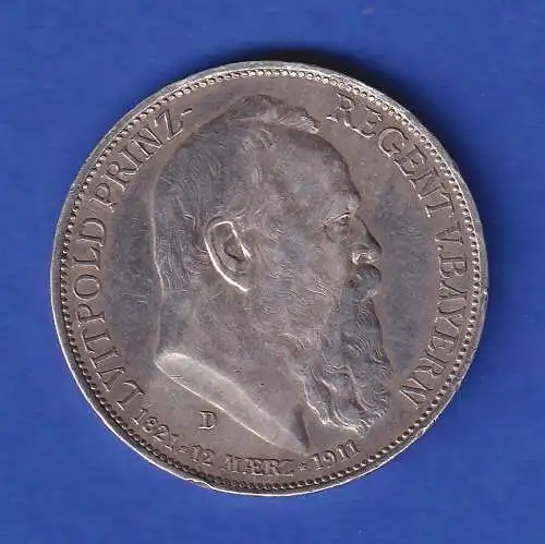 Bayern Silbermünze 3 Mark Prinzregent Luitpold 1911 D  ss