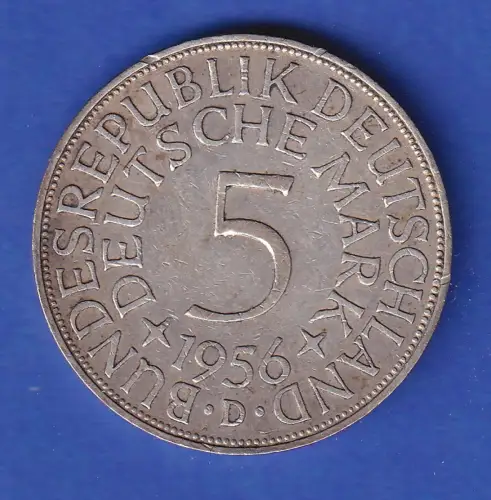 Bundesrepublik Kursmünze Silberadler 5 Mark 1956 D