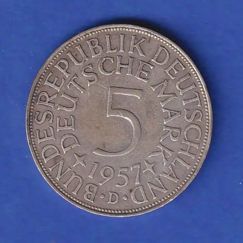 Bundesrepublik Kursmünze Silberadler 5 Mark 1957 D