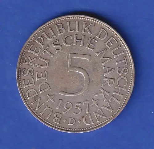 Bundesrepublik Kursmünze Silberadler 5 Mark 1957 D