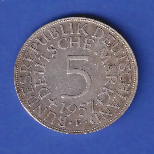 Bundesrepublik Kursmünze Silberadler 5 Mark 1957 F