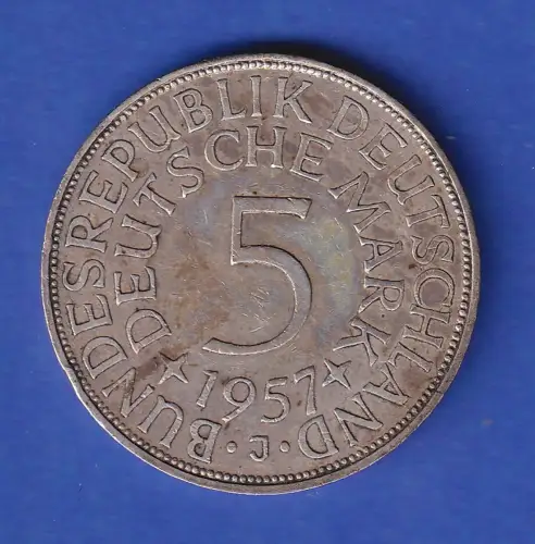 Bundesrepublik Kursmünze Silberadler 5 Mark 1957 J