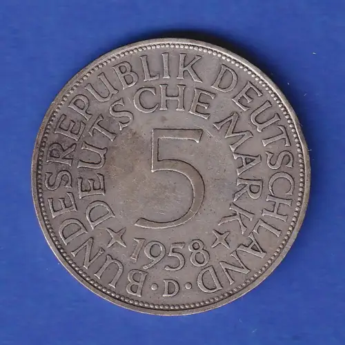 Bundesrepublik Kursmünze Silberadler 5 Mark 1958 D