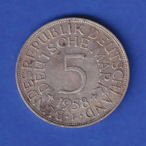 Bundesrepublik Kursmünze Silberadler 5 Mark 1958 F