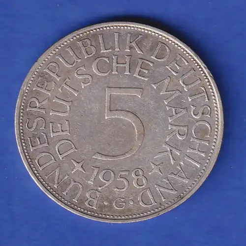Bundesrepublik Kursmünze Silberadler 5 Mark 1958 G