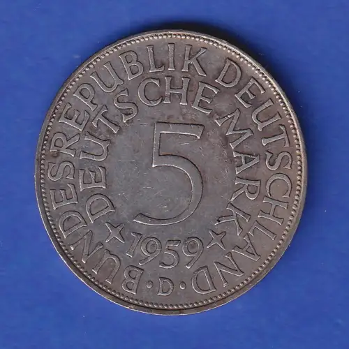 Bundesrepublik Kursmünze Silberadler 5 Mark 1959 D