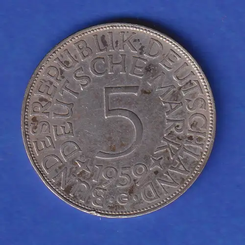 Bundesrepublik Kursmünze Silberadler 5 Mark 1959 G
