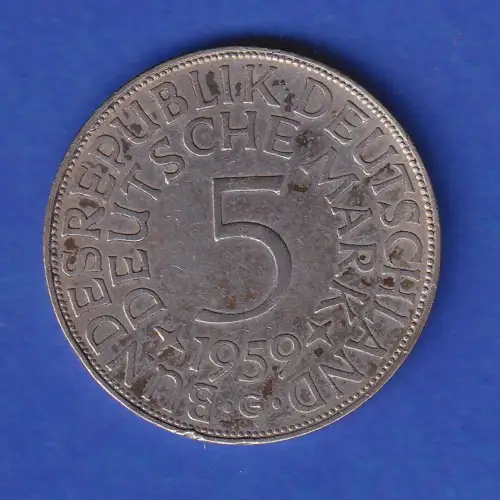 Bundesrepublik Kursmünze Silberadler 5 Mark 1959 G