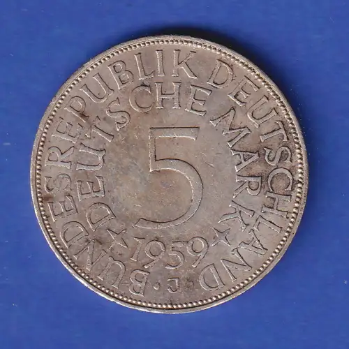 Bundesrepublik Kursmünze Silberadler 5 Mark 1959 J