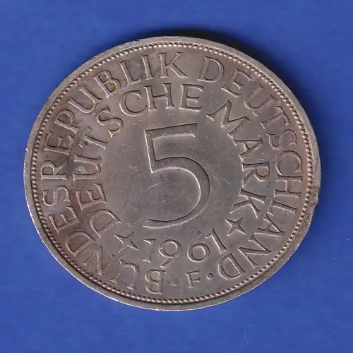 Bundesrepublik Kursmünze Silberadler 5 Mark 1961 F