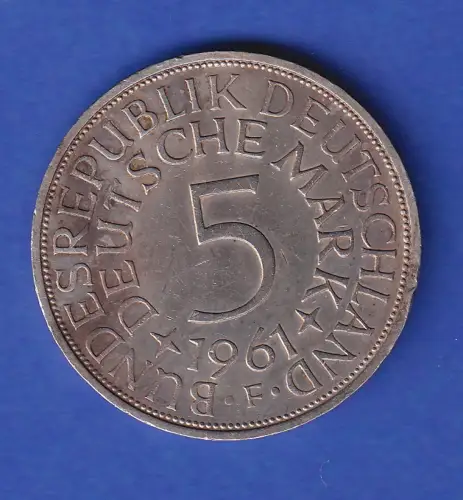 Bundesrepublik Kursmünze Silberadler 5 Mark 1961 F