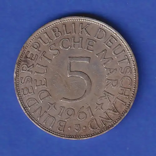 Bundesrepublik Kursmünze Silberadler 5 Mark 1961 J