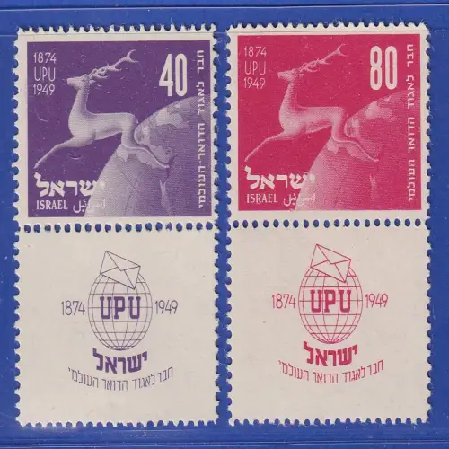 Israel 1950 Weltpostverein UPU Mi.-Nr. 28-29 mit Half-Tab postfrisch **