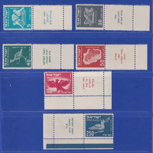 Israel 1950 Antike Vogeldarstellungen Mi.-Nr. 33-38 mit Full-Tab postfrisch **
