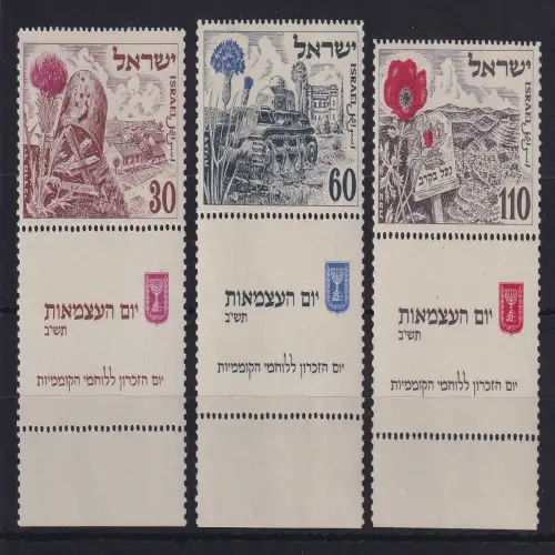 Israel 1952 Unabhängigkeit Schlachtfelder Mi.-Nr. 69-71 mit Full-Tab **