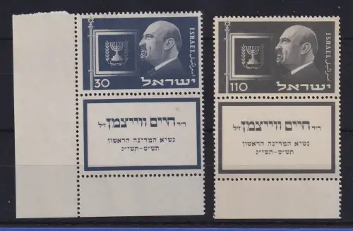 Israel 1952 Tod von Chaim Weizmann Mi.-Nr. 77-78 mit Full-Tab postfrisch **