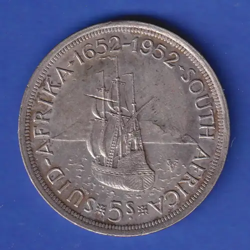 Südafrika Silbermünze 5 Schilling Segelschiff 1952