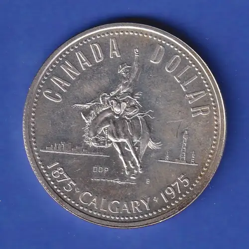 Kanada Silbermünze Stadtjubiläum Calgary Rodeoreiter 1$  1975