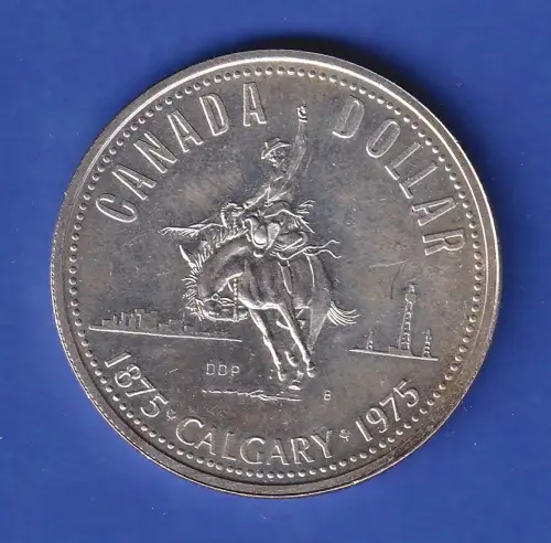 Kanada Silbermünze Stadtjubiläum Calgary Rodeoreiter 1$  1975