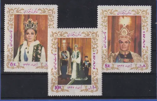 Iran 1968 Krönung Kaiserin Farah / der Schah Mi.-Nr. 1400-1402 Satz 3 Werte ** 