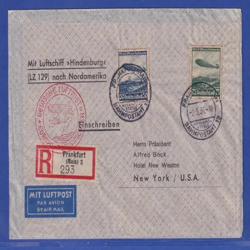 Dt. Reich 1936 Zeppelin LZ129 R-Brief mit Mi.-Nr. 606-07 gelaufen nach New York