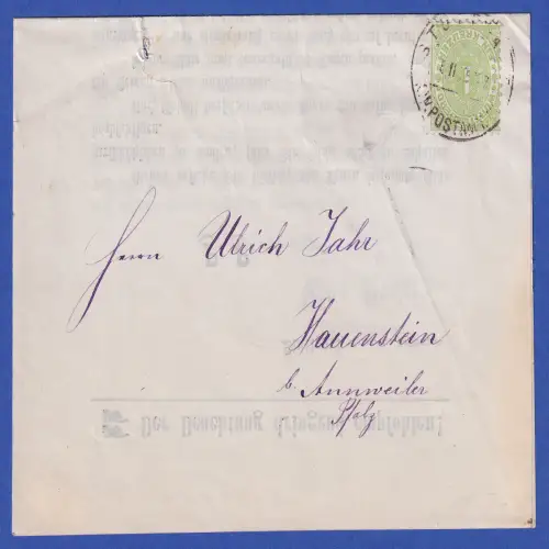 Württemberg 1875 1Kr Ziffer grün gezähnt Mi.-Nr. 43 als EF auf Geschäftsbrief