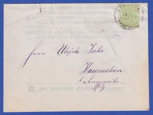 Württemberg 1875 1Kr Ziffer grün gezähnt Mi.-Nr. 43 als EF auf Geschäftsbrief