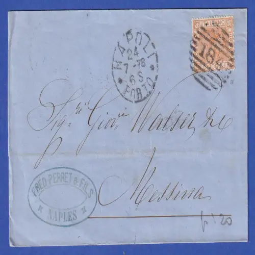 Italien 1878 20 Cent. orange Mi.-Nr.  28 auf Brief von Neapel nach Messina 