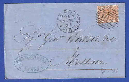 Italien 1878 20 Cent. orange Mi.-Nr.  28 auf Brief von Neapel nach Messina 