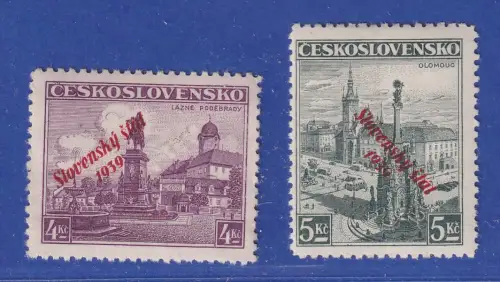 Slowakei 1939 Aufdruck-Ausgabe 4 und 5 Kc Mi.-Nr. 20 und 21 ungebraucht *