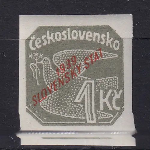 Slowakei 1939 Zeitungsmarke 1 Kc grau Mi.-Nr. 34 ungebraucht *