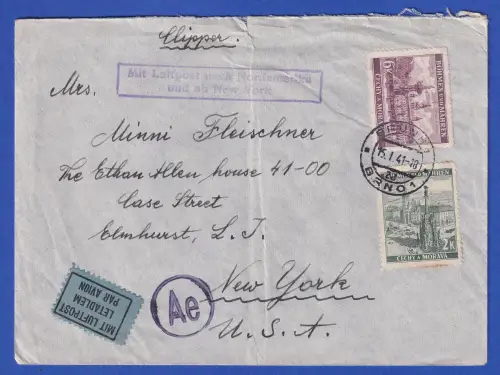 Böhmen und Mähren Mi.-Nr. 31, 58 auf LP-Brief O BRÜNN in die USA 1941