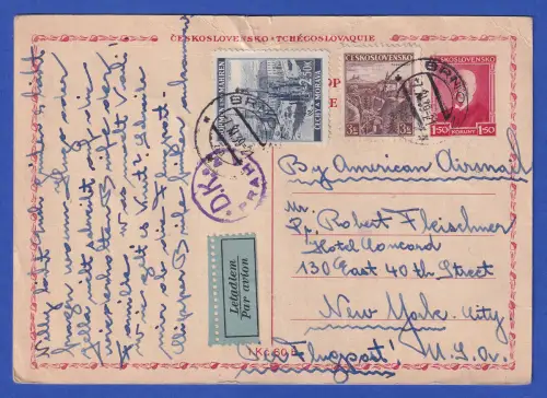 Böhmen und Mähren Mi.-Nr. 32 und Mitläufer a. LP-Postkarte O BRÜNN nach USA 1939